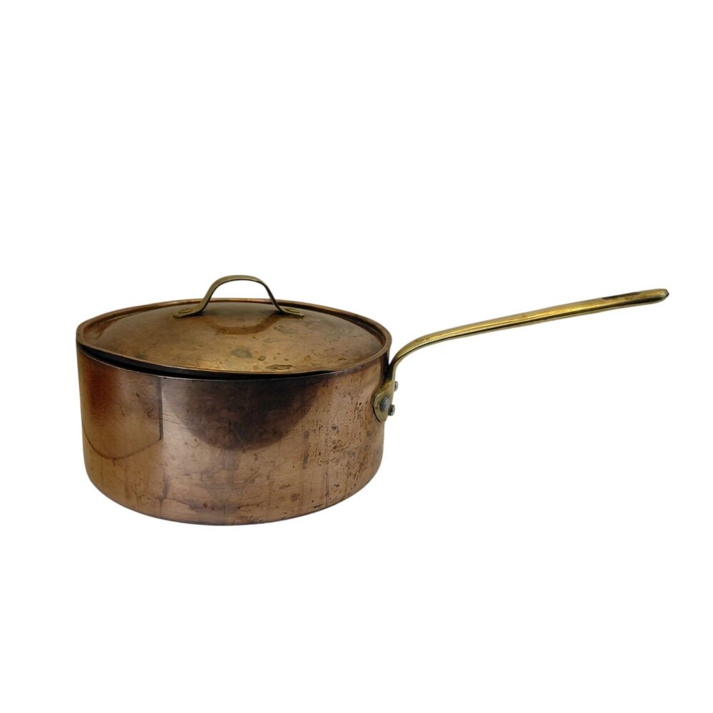 Vintage Copper Pot Brass Handle 3 Sauce Pan Lid